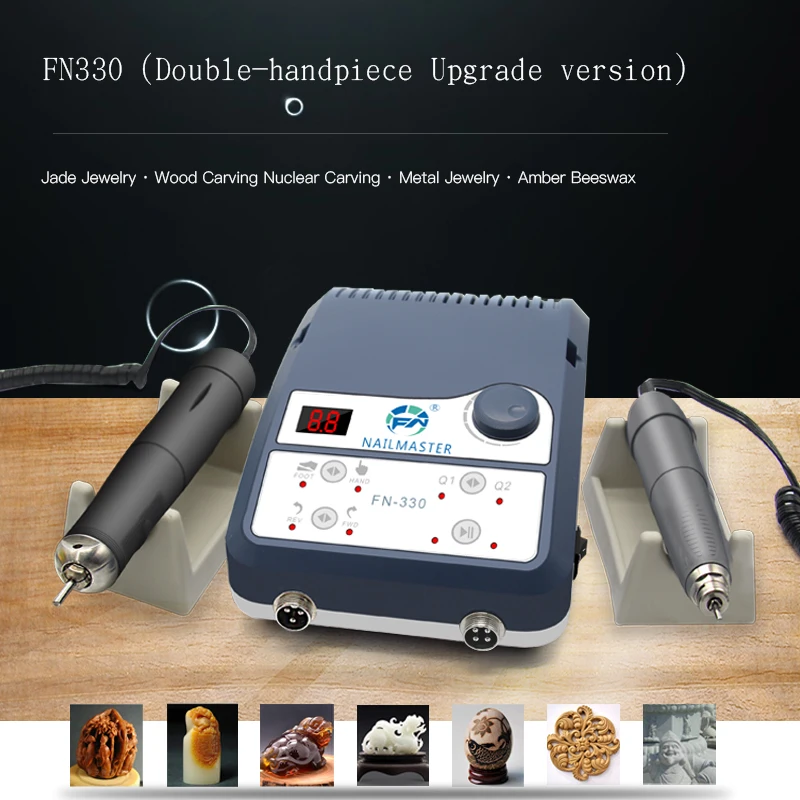 Micromotor Equipment High Rotation 90000rpm Nail Master Jewelry Polish Machine Two Handpiece for Polishing Wood Stone 150W FN330