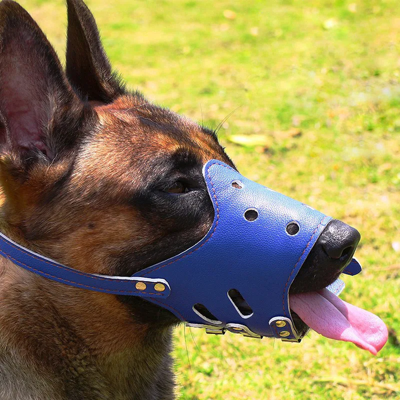 Adjustable Breathable Mask PU Leather Pet Dog Muzzle Anti Bark Bite Chew Safety for Small Large Dogs Mouth Soft Muzzles Training