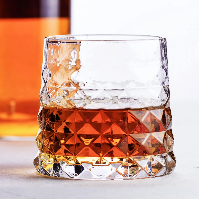 Prism Pattern Old Fashioned Crystal Whiskey Glass Trapezoid Fuji Mountain Whisky Cup Vodka Tumbler Verre XO Chivas Mug Gift Box