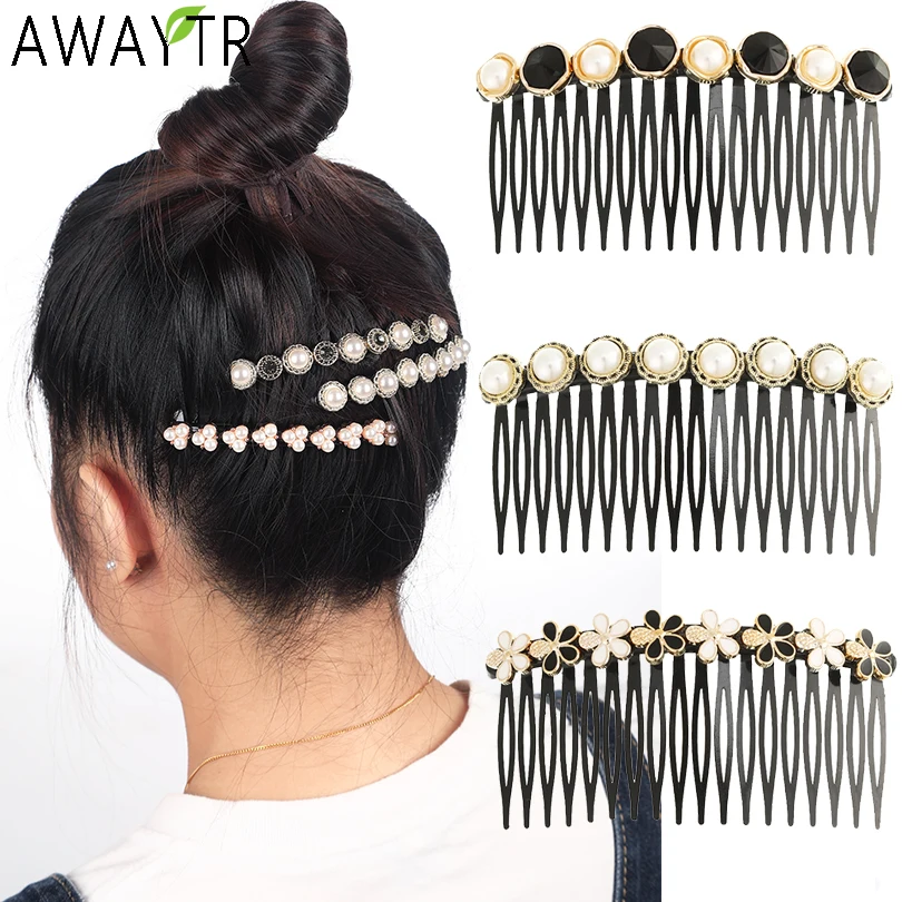 AWAYTR Fashion Women Hairpins Rhinestone Pearl Hair Combs Clip Claw Barrettes Barrettes Hair Maker Bun Hair Accessories Headwear