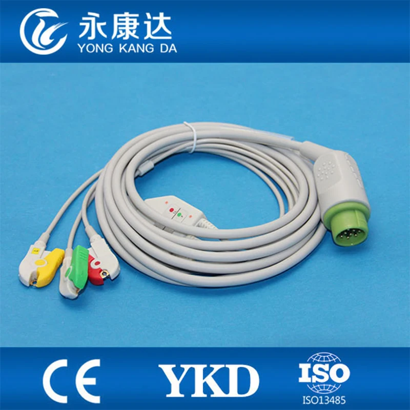 FOR Biolight one-piece 3 leads ECG Cable and IEC Clip Leadwire For Patient Monitor With Free shipping