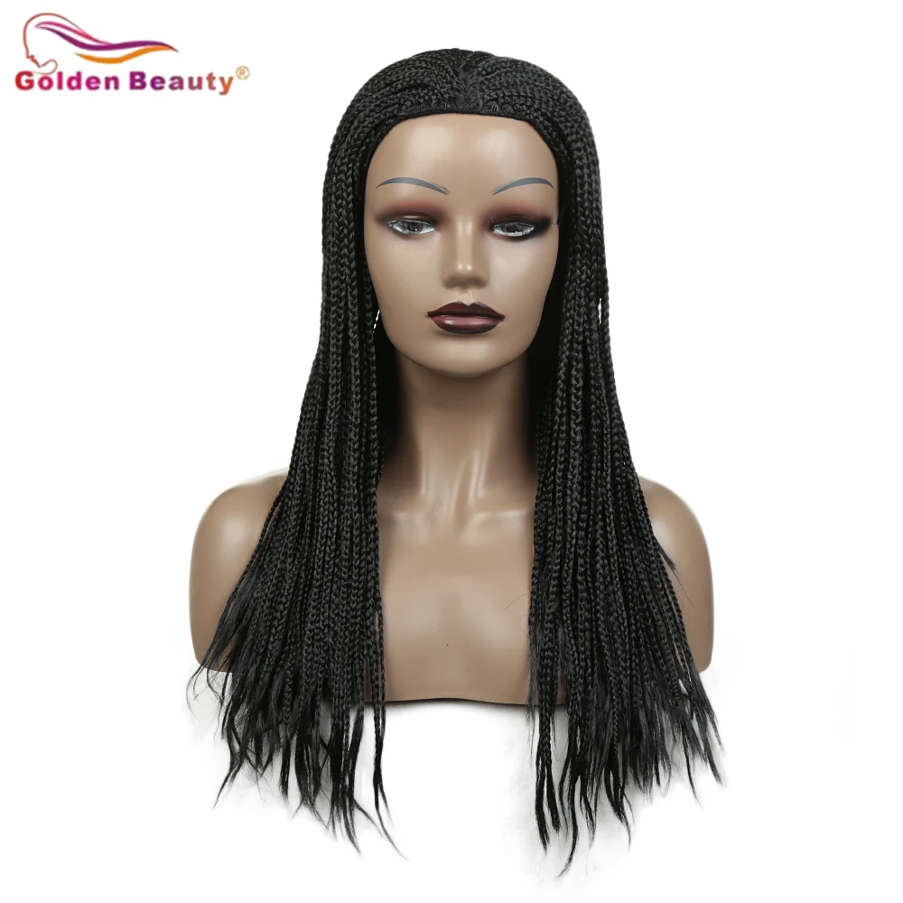 Golden Beauty Synthetic Straight Long Hair 22inch Black Braided Box Braids Wig 2X Twist Braids Wig SENEGALESE BRAID WIG 22