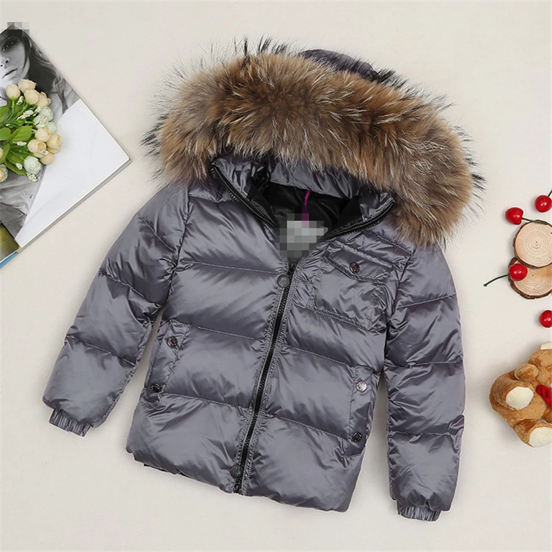 2025Winter new high-end down jacket children\'s large hair collar thick down jacket boys and girls short coat