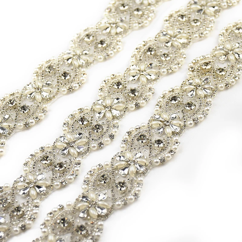 Beaded Rhinestone Trimming for Wedding Dress, Hand-made Belt, Luxury, WRA-363