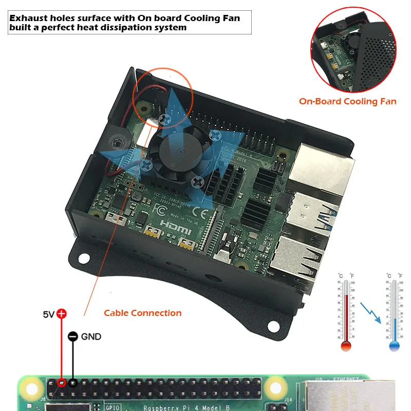 Raspberry Pi 4 Modell B Aluminium Fall mit Lüfter Kühlkörper Kit, metall Shell Box + Onboard Lüfter Set (Pi4 Nicht Enthalten)