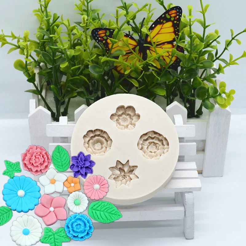 Four Flower Silicone Mold Kitchen Baking Tool DIY Design Pastry Dessert Fondant Resin Moulds Cake Chocolate Lace Decoration