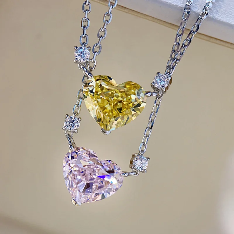 Charm Heart cut Topaz Diamond Pendant 100% Real 925 Sterling Silver Wedding Pendants Necklace For Women Bridal Choker Jewelry