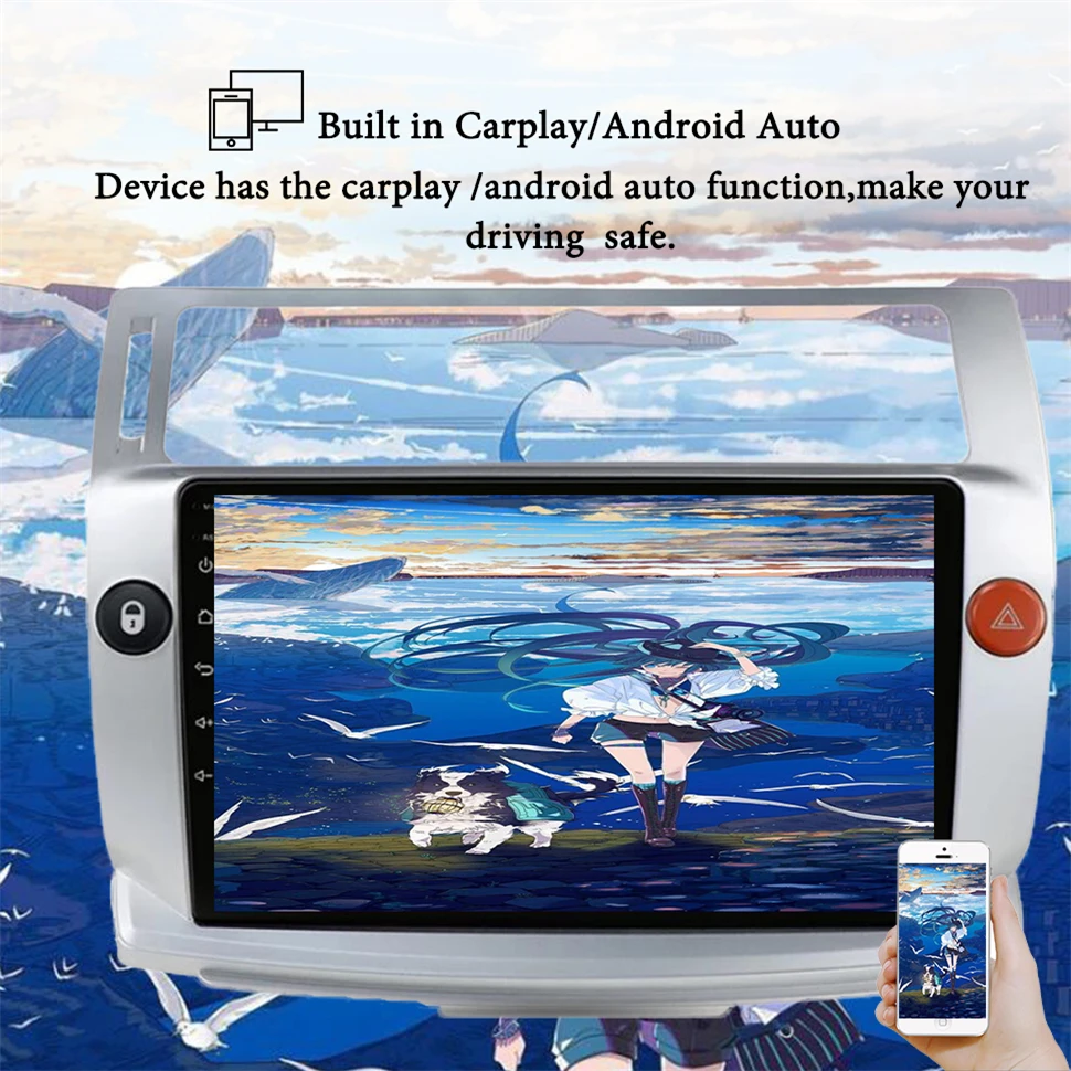 8G+128G Android 14.0 Car Radio Stereo DVD Player Head Unit For Citroen C4 C-Triomphe C-Quatre 2004 - 2009 4G Sim WiFi Carplay