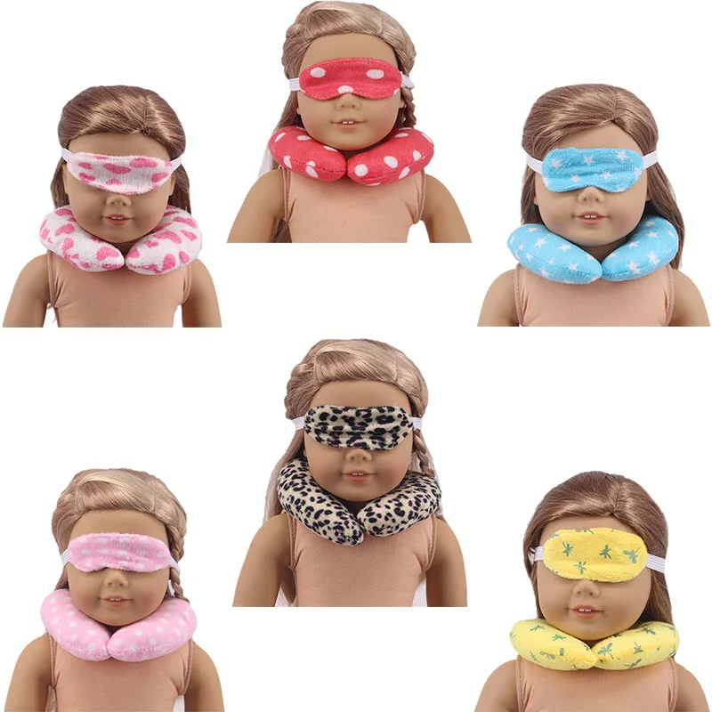 6 Color Mini U-shaped Pillow + Eye Mask Doll Accessories For 18 Inch American Doll,43 cm Born Baby,Nenuco,Our Generation