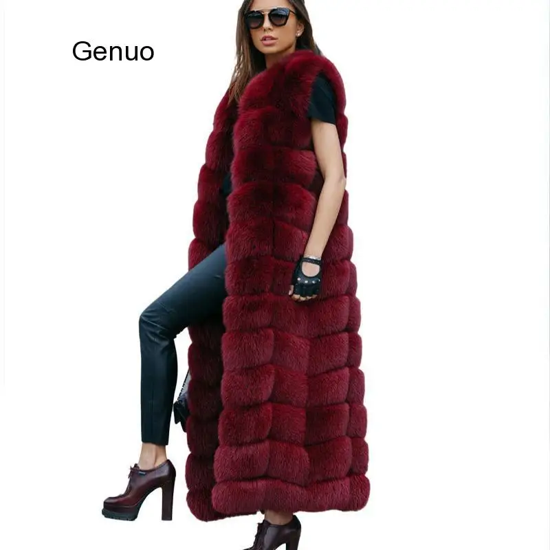 Luxury 10 Steps  Thick Warm Vintage Overcoat Street Outwear New Women X- Long Faux Fox Fur Vest Furry Soft Fur Jacket