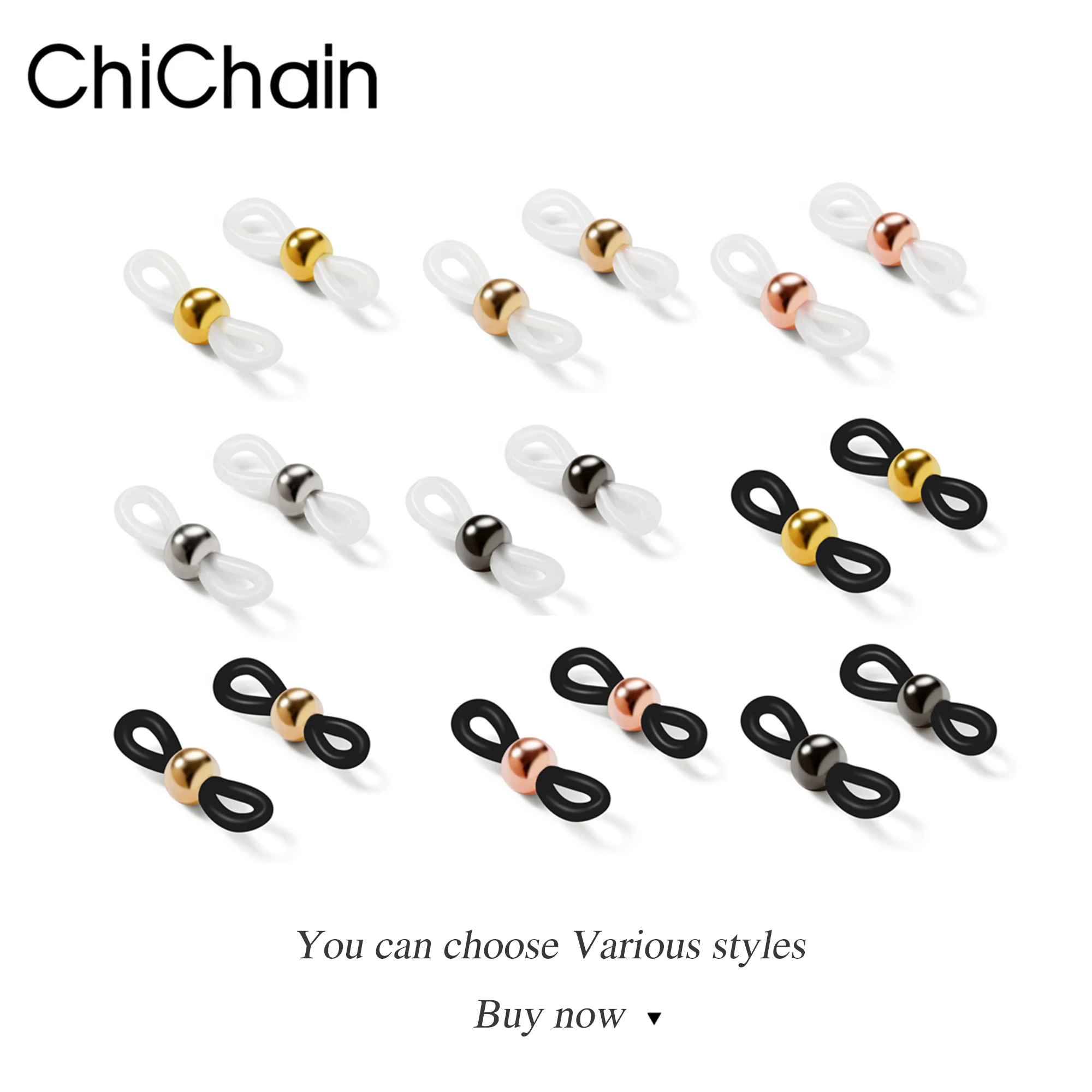 Adjustable rubber Loops for Eyeglass Chain ,Eyeglasses Ends Retainer Rubber Metal Bead Loop ，anti-slip Loops for Eyeglass Chain 