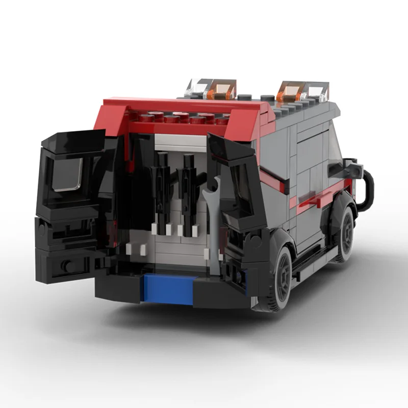 BuildMoc Technical Car A-Team Van SWAT Team Truck High-Tech Building Blocks MOC City Police Station Car Brick Toy For Children