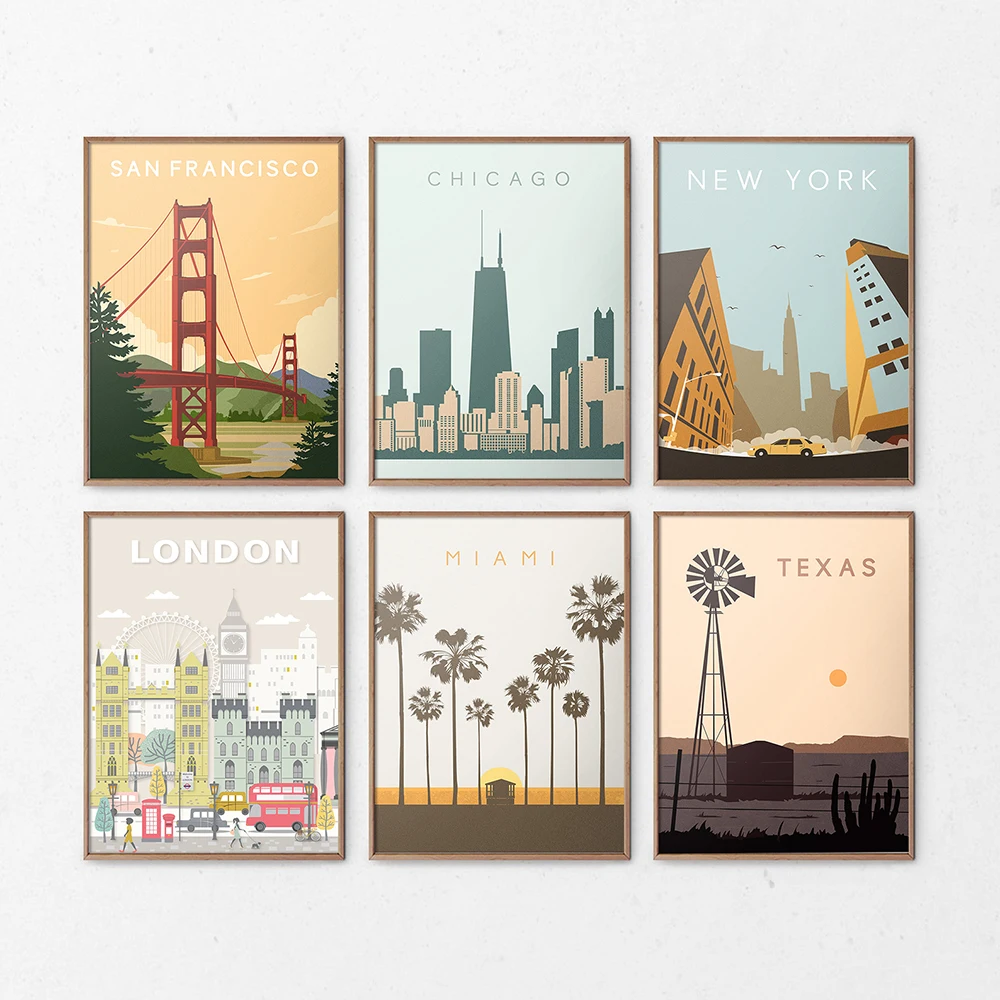 

London New York San Francisco City Wall Art Canvas Painting Nordic Posters And Prints Wall Pictures For Living Room Home Decor
