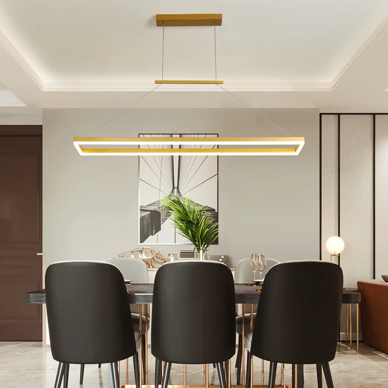 Candelabro Rectangular para restaurante, iluminación LED moderna, iluminación rectangular para cocina, oro/café