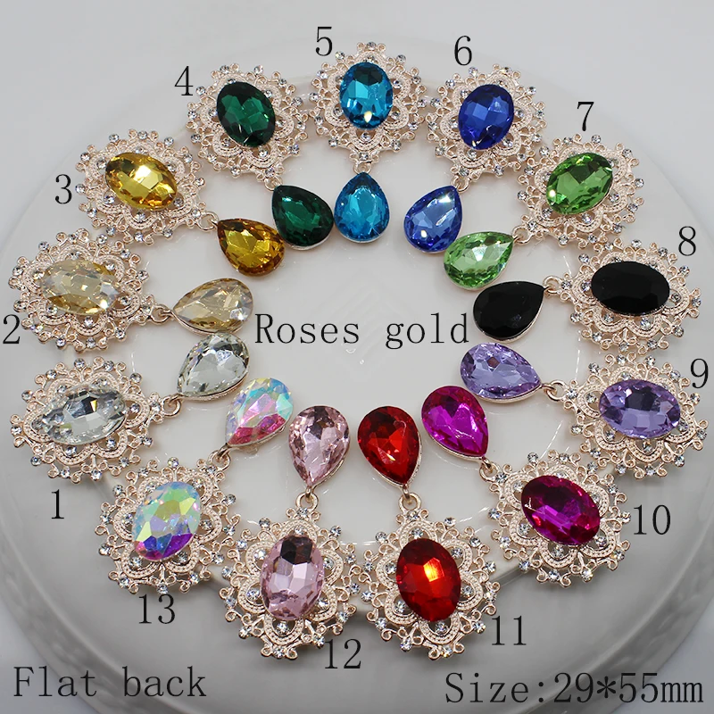 

Fashion 10pcs/Lot 29 * 55mm DIY Rose Gold Accessories Rhinestone Alloy Brooch Jewelry Decoration Craft Supplies