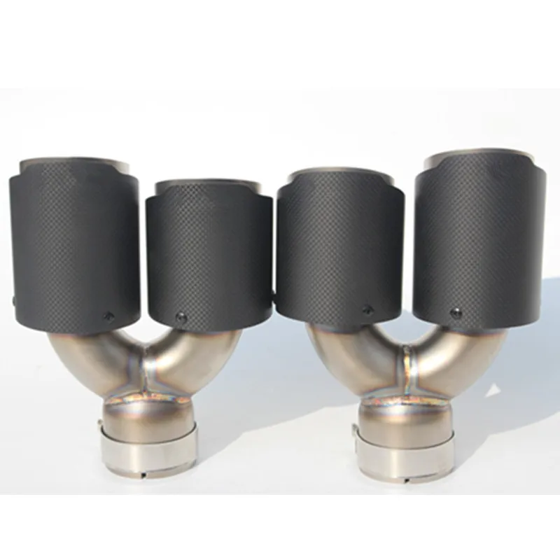 One Pair Y Style Carbon Stainless Steel Exhaust Dual tips Universal Car Exhaust Tips for BMW for Benz