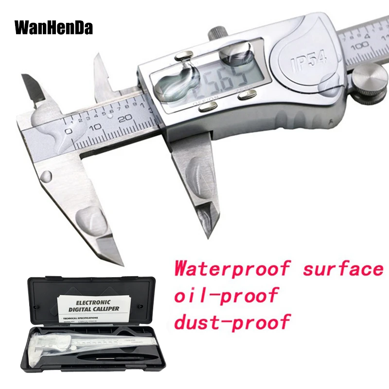 Calibrador digital electrónico IP54, calibrador de metal de acero inoxidable, resistente al agua IP54, herramientas de medición