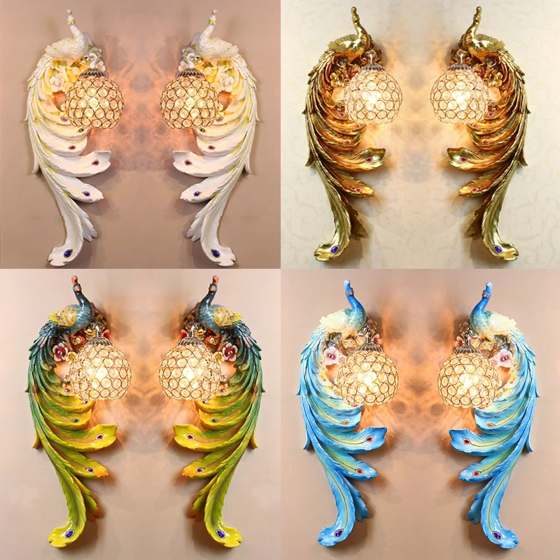 Creative Peacock Wall Lamps Art Bird Light Mirror Wall Sconces Europe Living Room Bedroom Home Decor Lighting Fixtures Luminaire