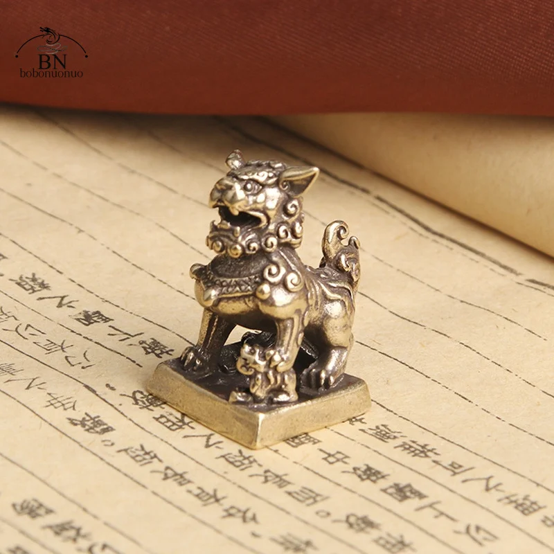 العتيقة برونزية 1 قطعة الأسود ختم سطح المكتب الحلي النحاس الحيوان مصغرة تمثال محظوظ النحاس الأسد تمثال فنغ شوي الديكور