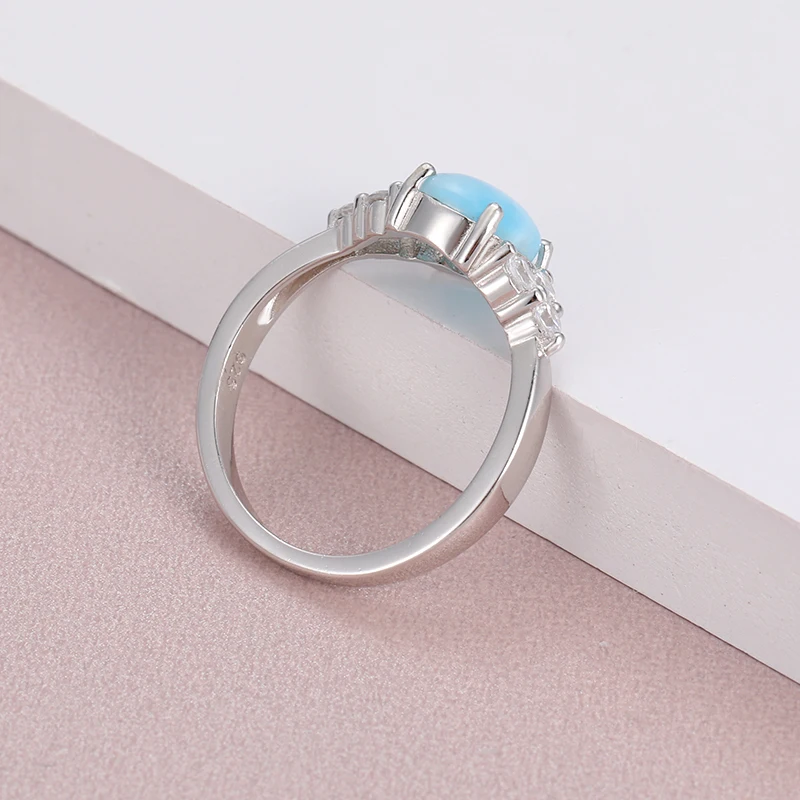 Zircon 925 Sterling Silver Natural Stone Larimar Proposal Ring Women Design Classic Simple Female Wedding LOVE Jewelry Dating