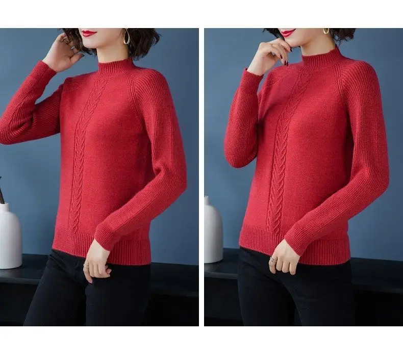 Fdfklak New Wool Sweater Women Cashmere Short Sweaters Large Size Loose Half High Neck Thick Tops Knitted Bottoming Shirt M-5XL