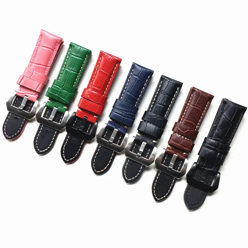 Watch Band For Panerai  Leather Men Strap Watch Accessories Watch Bracelet Belt Wristband 24mm 26mm With Five Colors