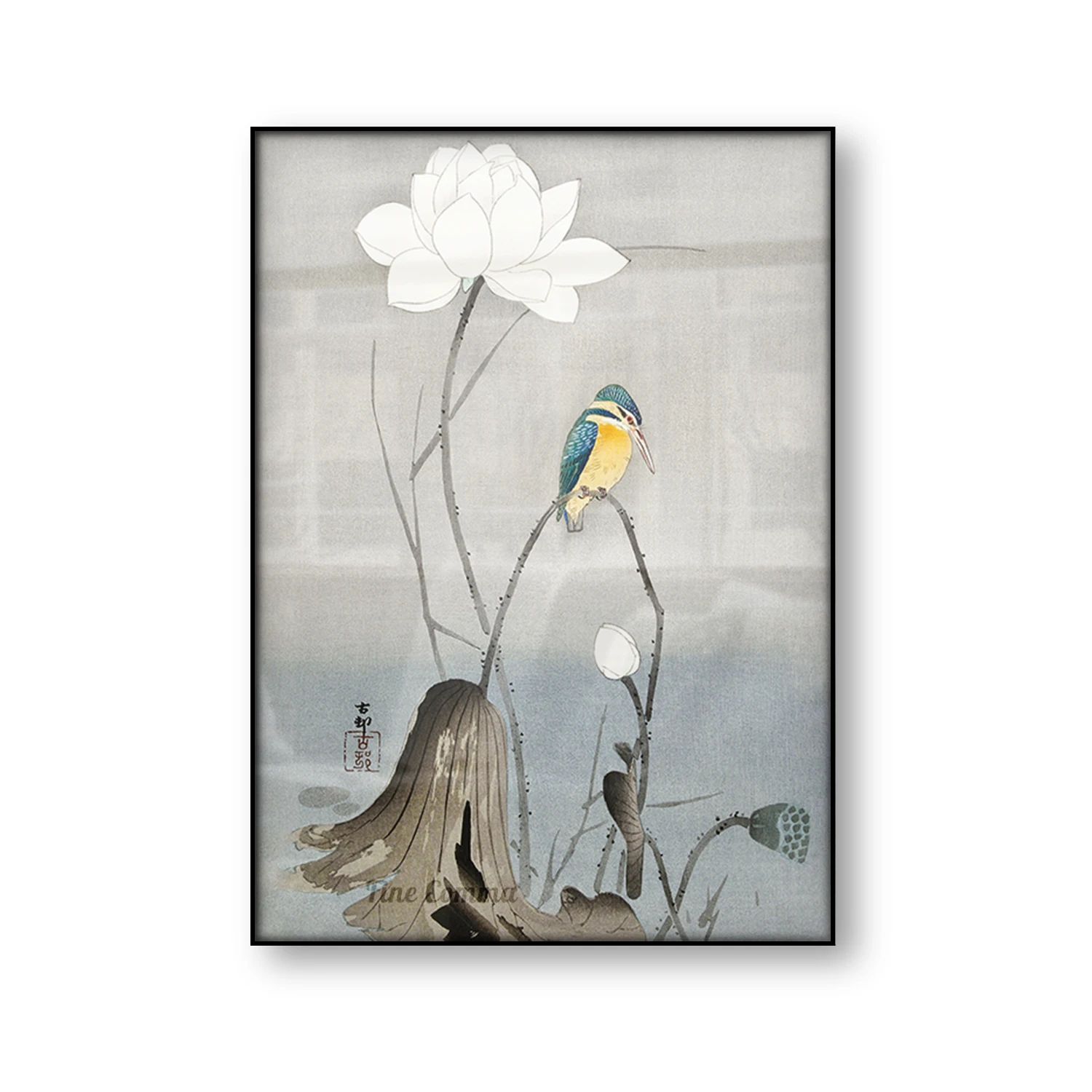 Kingfisher with Lotus Flower Ohara Koson Vintage Japanese Art Poster Bird Animal Canvas Print Asian Painting Wall Art Home Decor