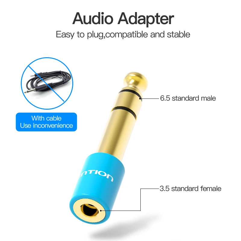 Vention Guitar 6.5mm Male to Jack 3.5mm Female Audio Adapter 6.35 to 3.5 Converter for Microphone Speaker Audio Amplifier