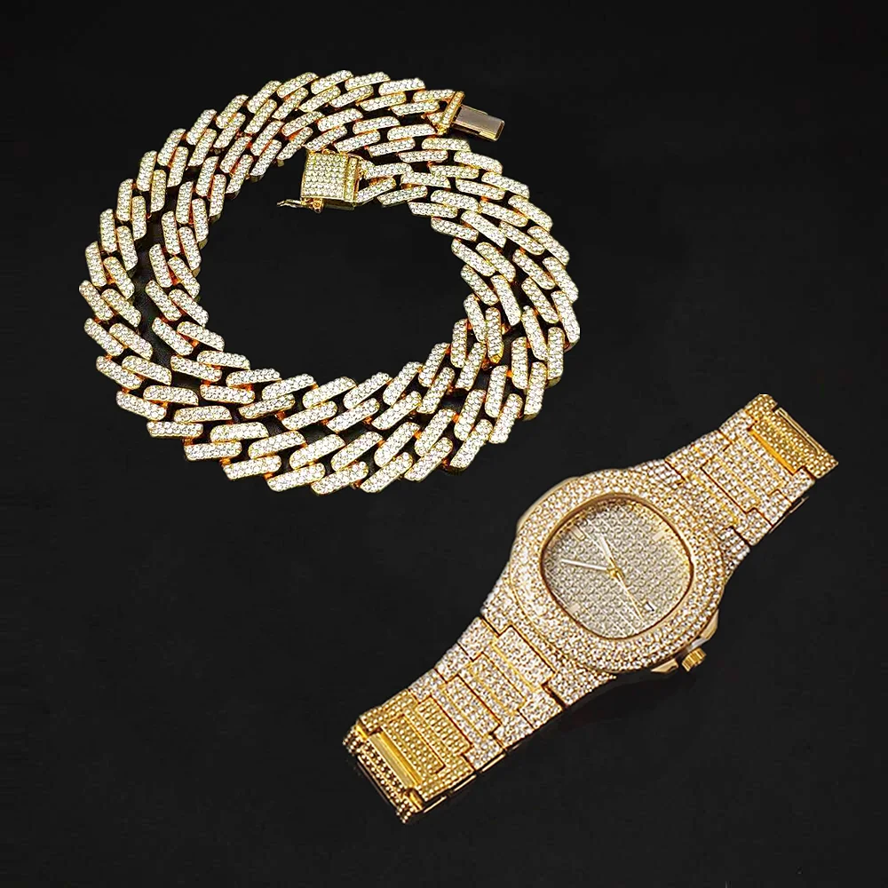 Watch for women Top Brand Luxury Iced Out Watch Diamond Watch for Men Iced out Cuban Link Chain Necklace  Wristwatch Man HipHop