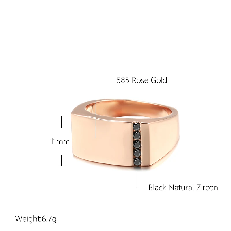 Kinel Hot Fashion Glossy Men Big Size Ring 585 Rose Gold Simple Square Black Natural Zircon Ring High Quality Daily Fine Jewelry