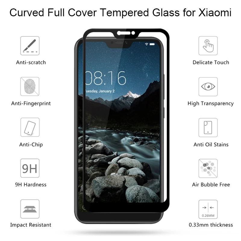 Tempered Glass for Xiaomi Mi 8 Lite Mi8 SE Mi5S Protective Glass on Xiomi Mi A2 Lite A1 Max 2 Screen Protector for Pocophone F1