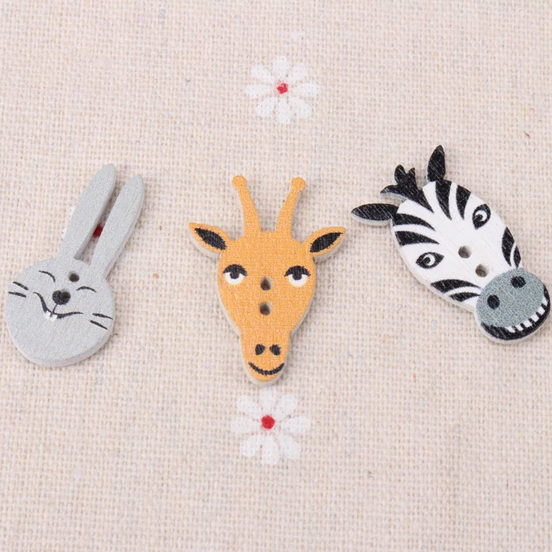 Button accessories for children\'s clothes Mix Cartoon Animal Wooden Buttons Botones Handmade Accessories Decoration 30mm 20pcs
