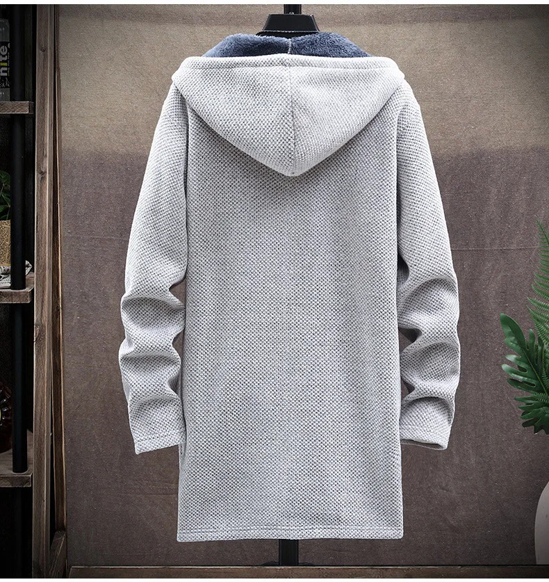 EAEOVNI Winter Long Cardigan Sweater Men Fleece Winter Jacket Men's Slim Sweaters Hooded Sweater Thick Warm Coat  Mens Clothing