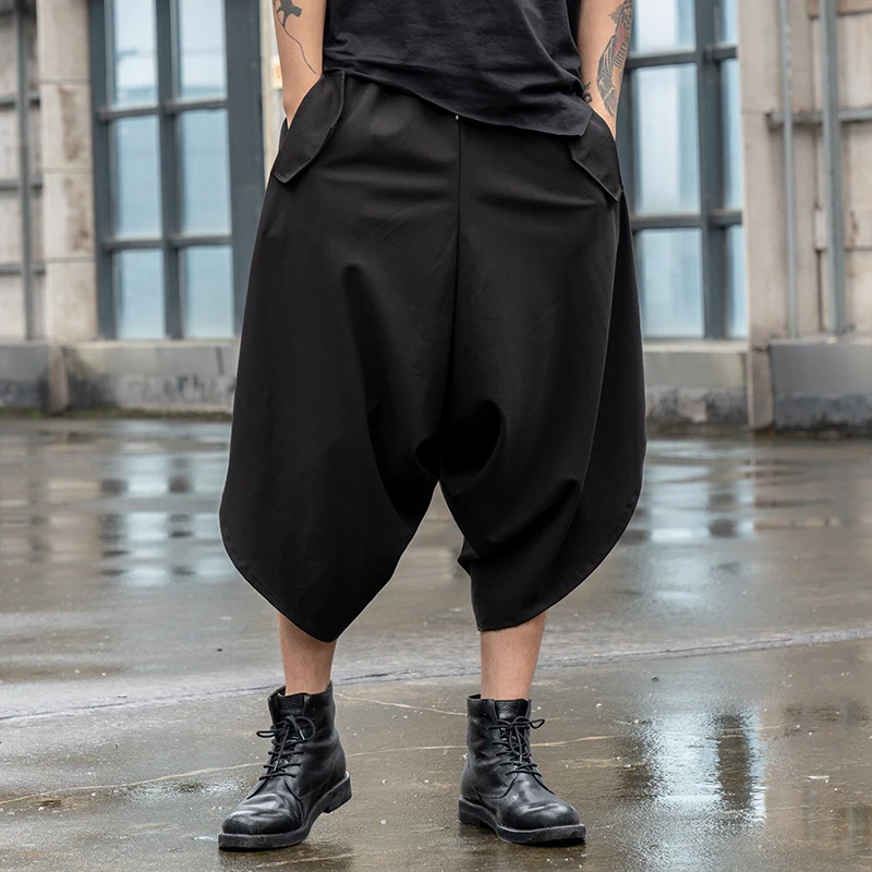 

Men's new personality trouser legs classic simple black men and women with the same casual relaxed nine point pants skirt