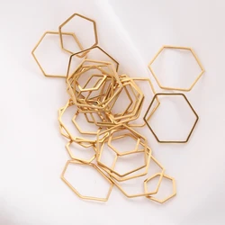 10Pcs Polygon Charm Gold Plated Stainless Steel Open Hexagon Bezel Connectors Hollow Resin Frame Mold DIY Earring Jewelry Making