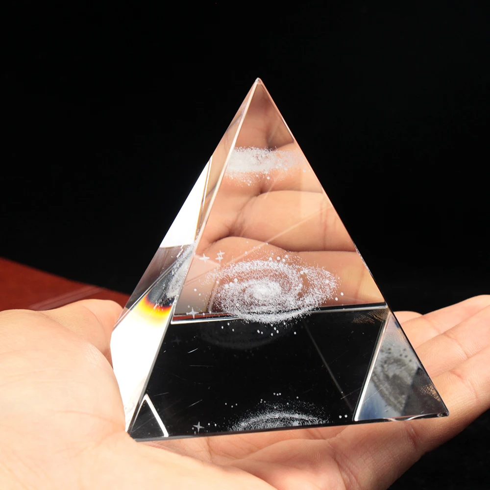 Crystal Pyramid 3D Laser Engraved Galaxy Glass Pyramid Fengshui Figurine Home Decoration Accessories for Living Room
