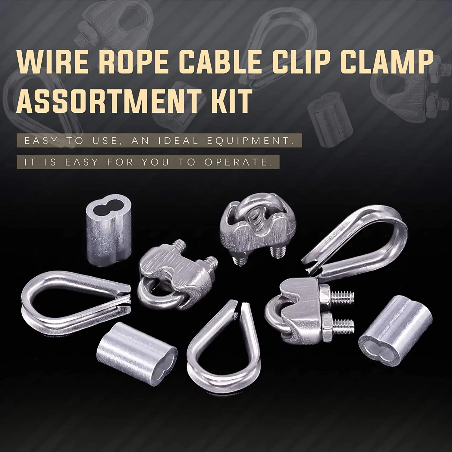 24Pcs M4 Wire Rope Cable Clip Clamp with Cable Thimbles Combo and Aluminum Crimping Loop Sleeve Set for Wire Rope Cable Thimbles