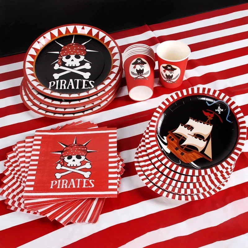 Pirate Theme Party Disposable Tableware Birthday Party Decorations Kids Party Supplies Napkins Paper Plates Birthday Decoration