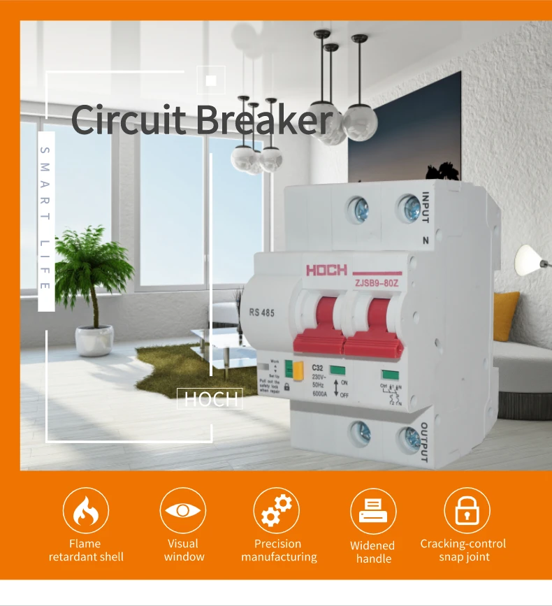 HOCH RS485 Modbus Circuit Breaker 1P 2P 3P 4P 10-125A Din Rail Smart MCB Remote Control Switch Factory