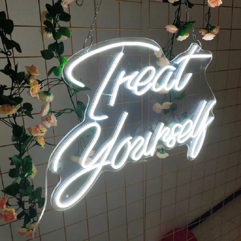 Custom Treat yourself Led Flex Transparent Acrylic Neon Light Sign Decoration Wall Hanging  for Home Room Bedroom Shop Decor