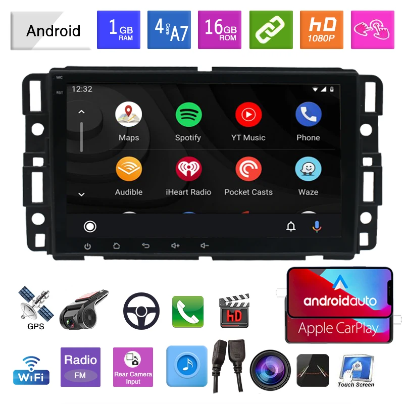 Car Radio 8'' 2 Din Android 10 Built-in Carplay Player Bluetooth 4.0 WiFi GPS   USB 16GB  RDS Navigation for GMC Buick Chevrolet