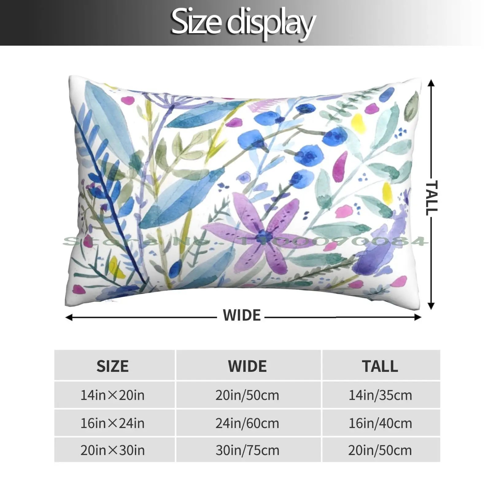 Flowers In Blue And Purple Pillow Case 20x30 50*75 Sofa Bedroom Wildflowers Purple Blue Loose Watercolor Claire Leaves Magenta