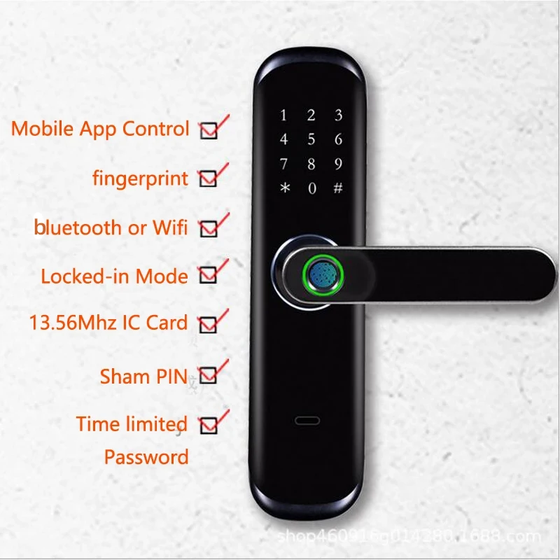 Tuya Smart Lock Fingerprint & APP Control,5-in-1 Access for Wooden/Metal Doors RFID/IC Card/Temporary Passcode/Anti-Peep Keypad