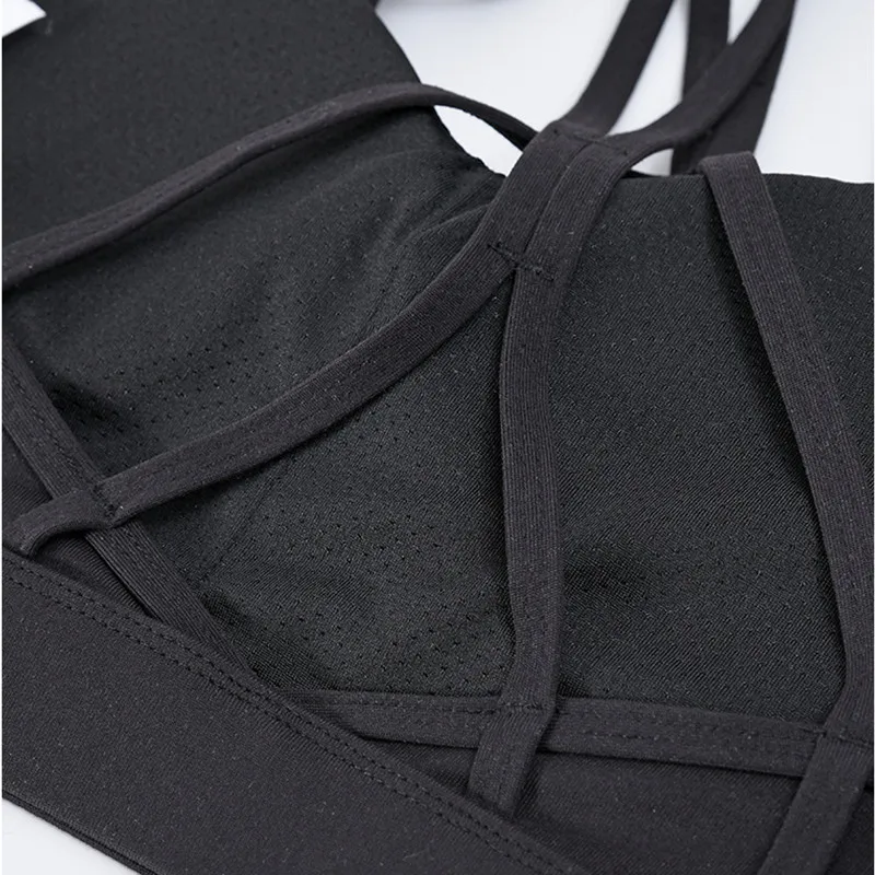 Women Sports Bras Shockproof Removable Padded Cross Bandage Yoga Bra Breathable Gym Tops Running Underwear Fitness Athletic Vest