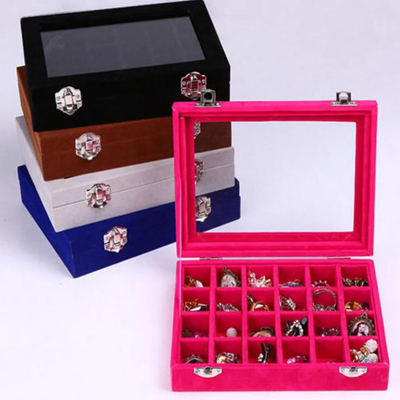 Caja de anillo con 24 rejillas, joyería de maquillaje, organizador, pendientes, collares, colgantes, pulseras, varios colores, gran oferta