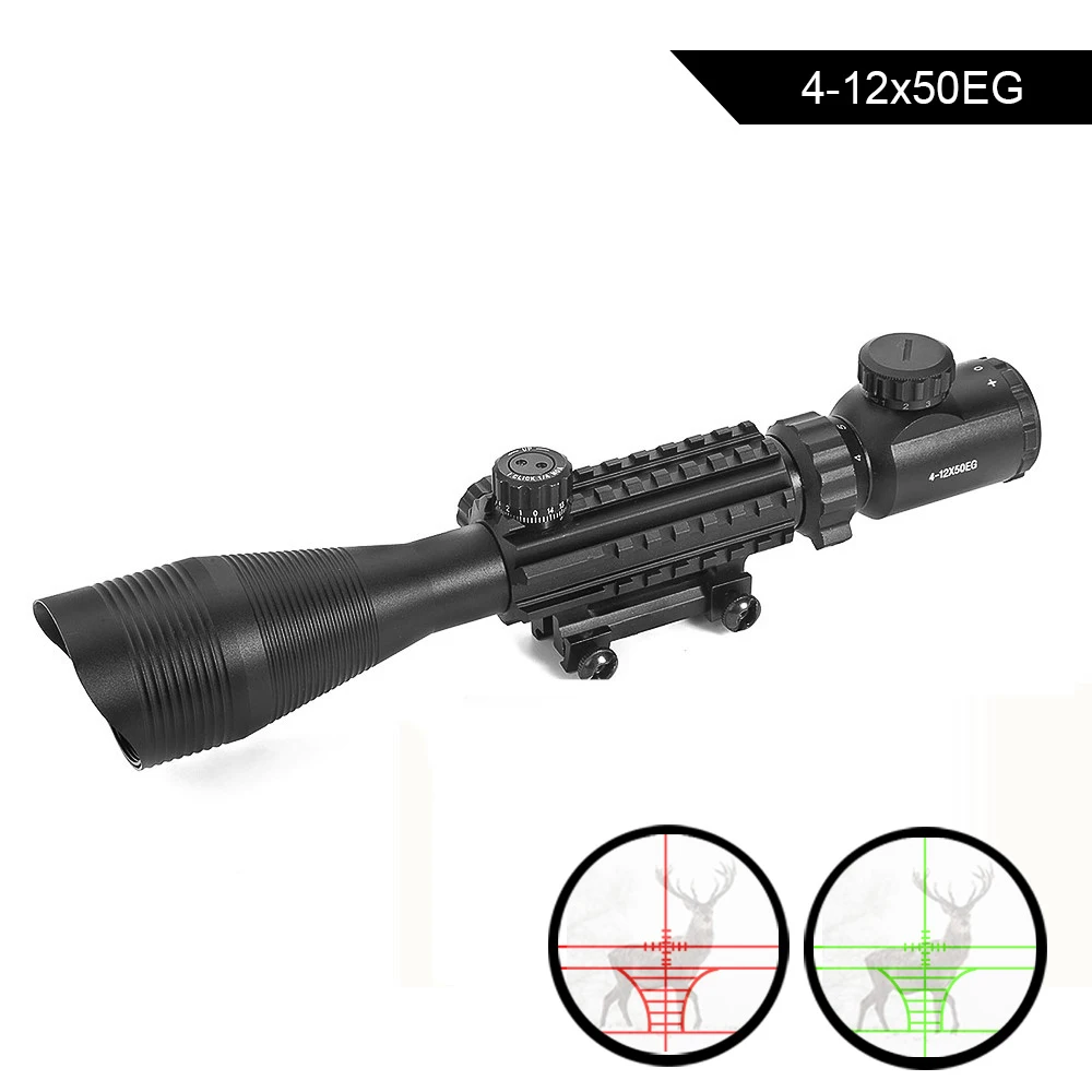 

4-12X50 Hunting Scope Tactical Red Green illuminated Collimator Sight With Picatinny Weaver Rail Rifle Scope Optical Sight