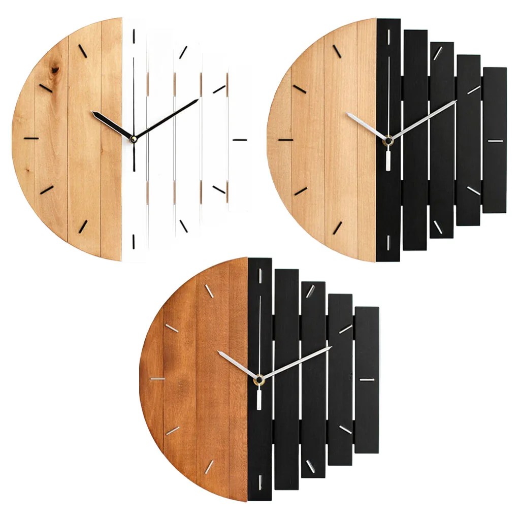 12 inch Wooden Wall Clock Modern Design Nordic Living Room Decoration Kitchen Clock Art Hollow Wall Watch Home Decoration