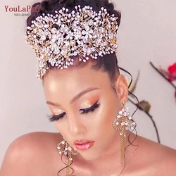 YouLaPan Golden Wedding Crystal Headband Hair Accessories Woman Wedding Hair Jewelry Rhinestone Bridal Tiara and Headdress HP240