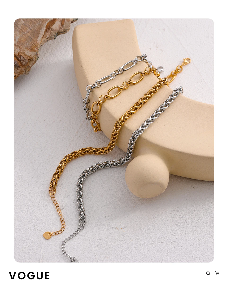 Yhpup 316L Edelstahl-Kettenhalskette, Statement-Halskette, golden, glänzend, dick, klobig, Kragen, Halskette, Septusa, Saison, Geschenk, Neu – Detail 5