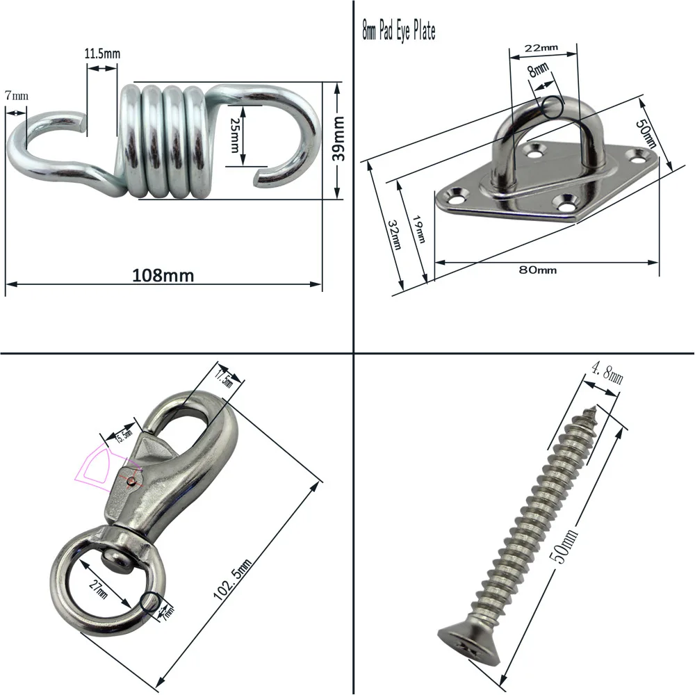 Indoor Outdoor Heavy Duty Stainless Steel Hanging Rope Swivel Hook Ceiling Swing Chair Hammock Chair Kit For Yoga Hammock Chair